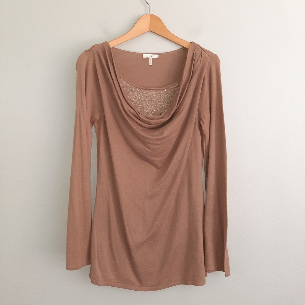 Metro 7 Tan Drape Front Sparkle Detail Top
